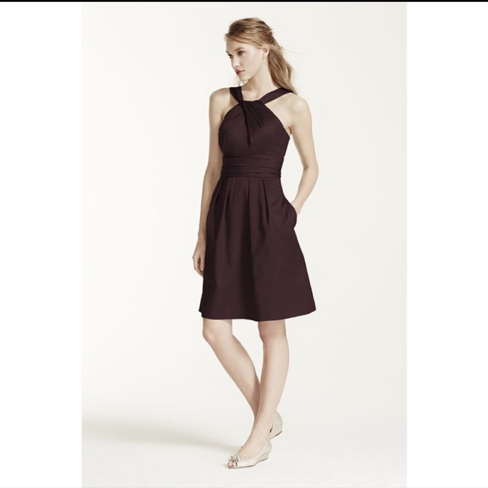 David’s Bridal Y-Neck Cotton Sateen Dress 83690 bridesmaid Dress Black Size 6